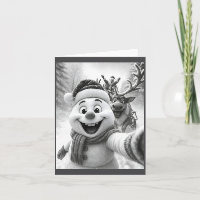 Carte Santa Snowman Reindeer Taking A Selfie Photo Chris (Devant)