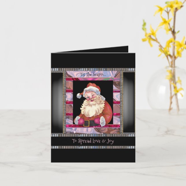 Carte Santa Wink Élégant Noël  (Fleur jaune)