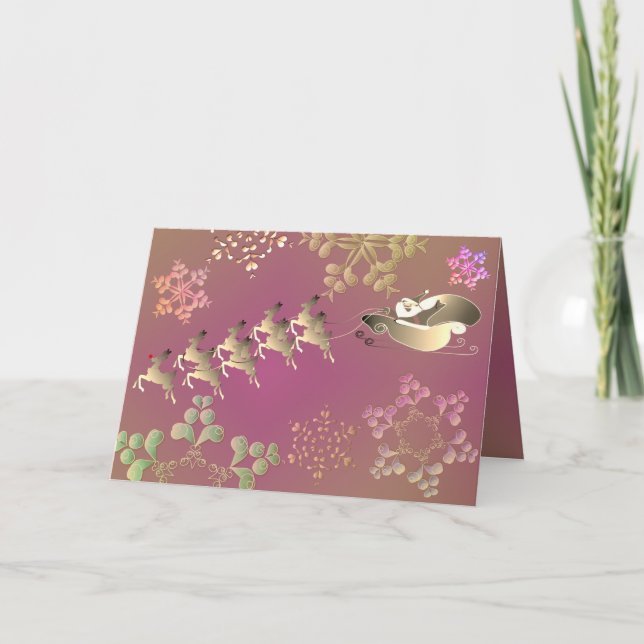 Carte Santa's Reindeer and Snowflakes Card (Devant)