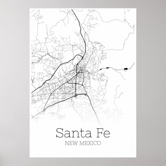 Carte Sante Fe - Nouveau-Mexique - Poster de la ca (Devant)