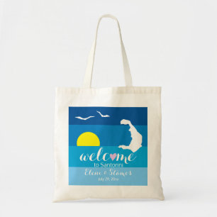 Carte Santorin, mouettes sac de bienvenue mariage 