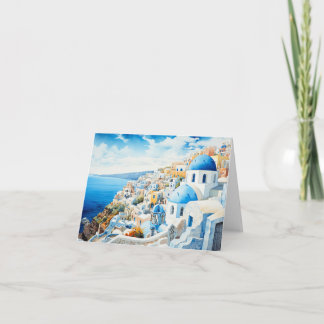 Carte Santorini Aquarelle Peinture Design.