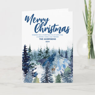 Carte Sapin de Noël bleu forêt moderne Renne Fête