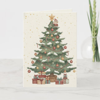 Carte Sapin de Noël Classique avec Cadeaux Vintage