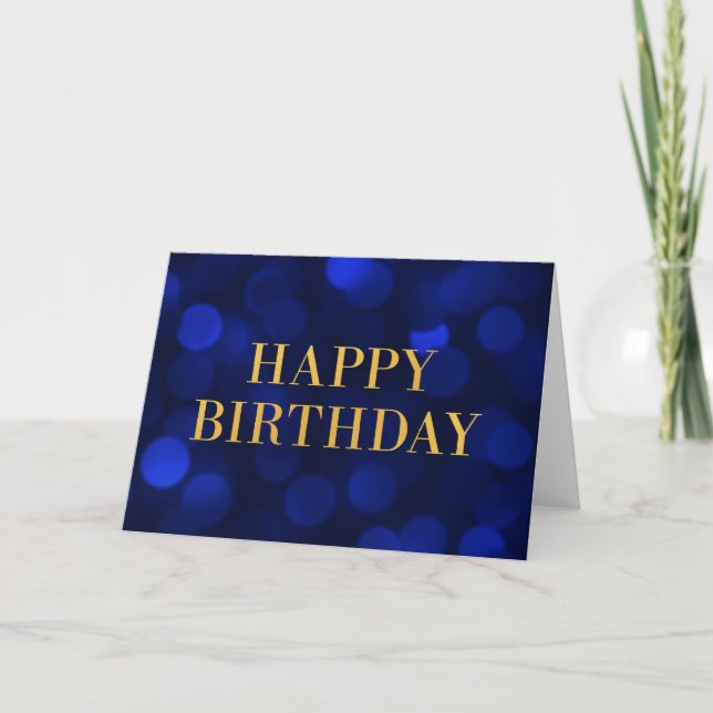 Carte Sapphire Blue Bokeh Lights or Joyeux anniversaire (Devant)