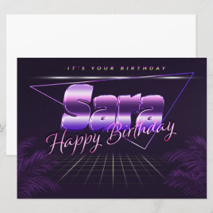 Carte Sara Nom Prénom lila retro