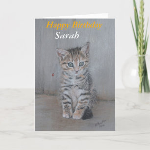 Carte Sarah, Joyeux art de chaton d'anniversaire.