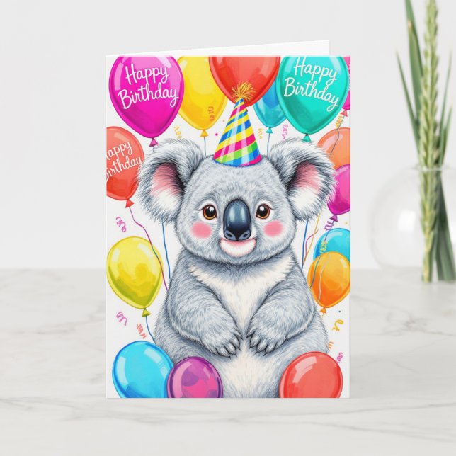 Carte Sarcastic Birthday Koala with Colorful Balloons (Devant)