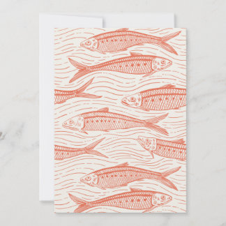 Carte Sardines en mouvement en corail et blanc cassé