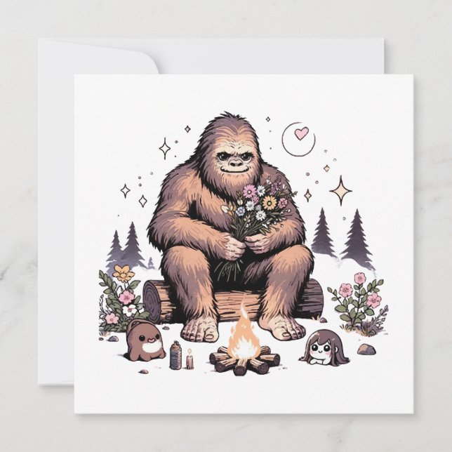 Carte Sasquatch tenant des fleurs (Devant)