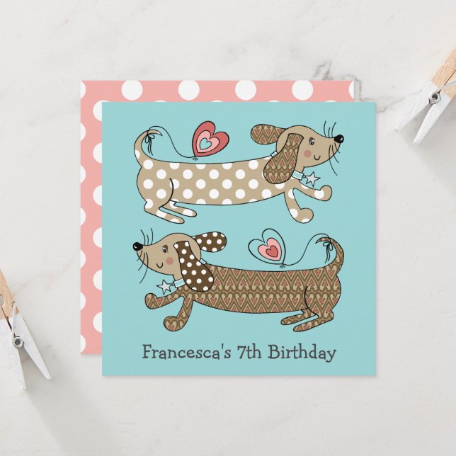 Carte Saucisse personnalisée Chien Dachshund Anniversair (Devant/Arrière en situation)