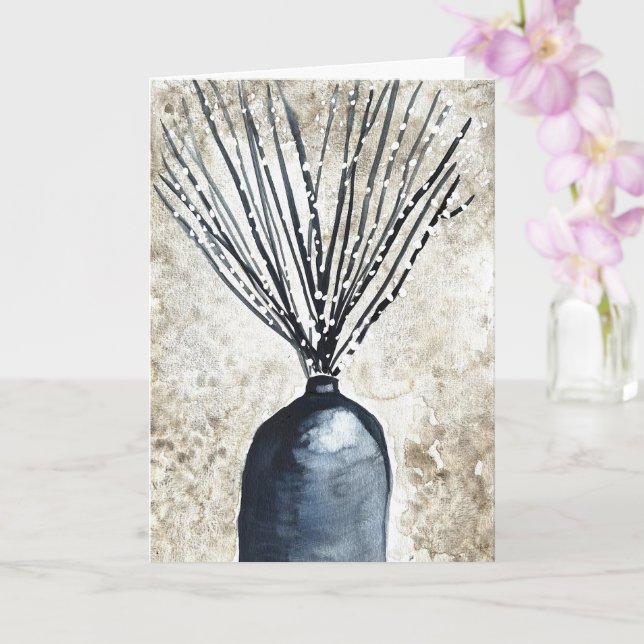 Carte Saule dans l'aquarelle du vase (Orchidée)