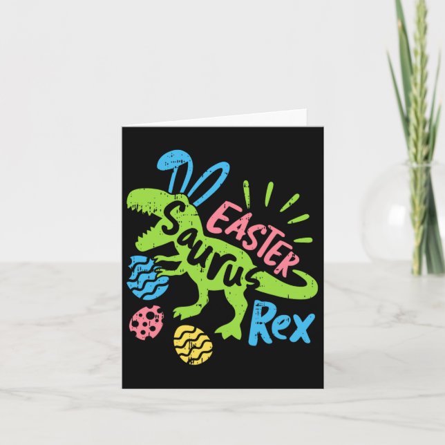 Carte Saurus de Pâques Rex Bunny Dinosaur Chevaux de cha (Devant)