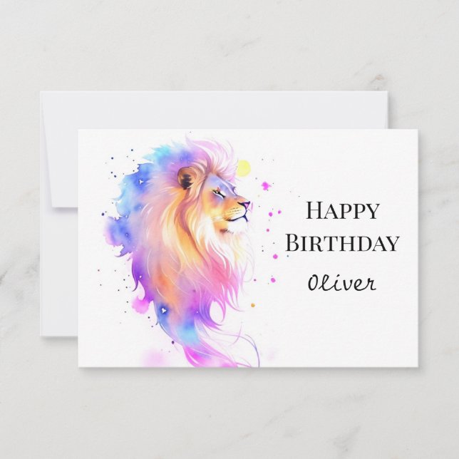 Carte Sauvage Élégant Lion Moderne Anniversaire (Devant)