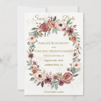 Carte 'Sauver la date' à couronne florale rose pou