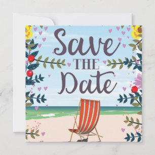 Carte Sauver la date Vintage Vintage Plage et Chaise de 