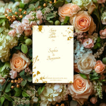 Carte "Save the Date" Élégante aux Fleurs d'Ivoire