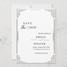 Carte "Save the Date" élégante vintage noir et bla