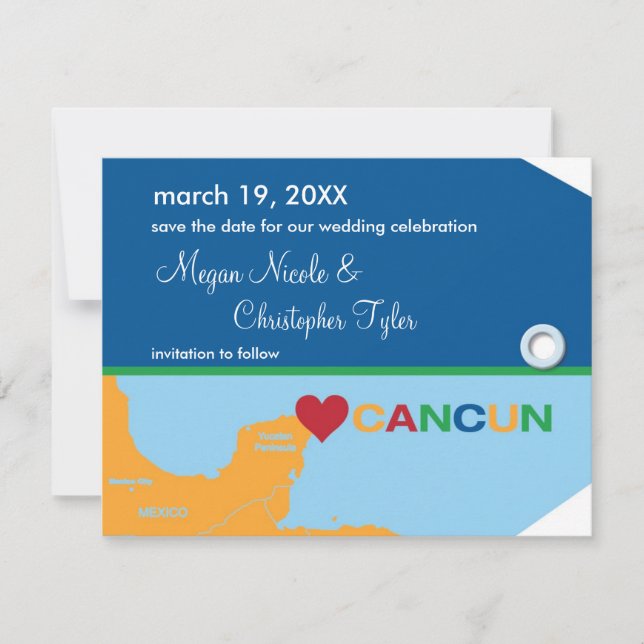 Carte save the date étiquette de bagage de Cancun (Devant)