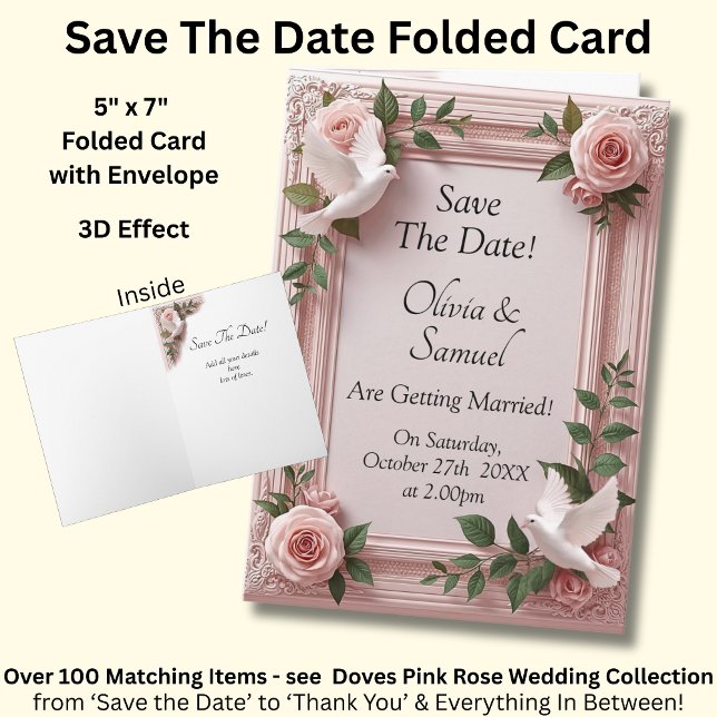 Carte Save The Date - Pink Roses & Doves Wedding (Créateur téléchargé)