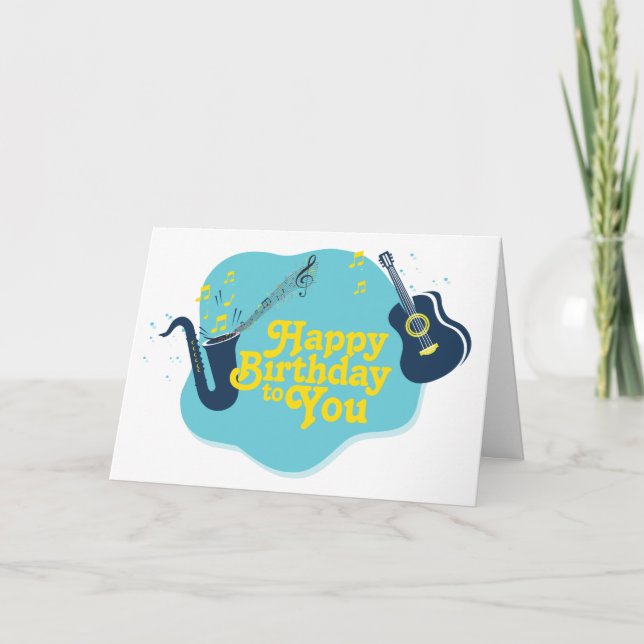Carte Saxophone et guitare rétro musicale Anniversaire (Devant)