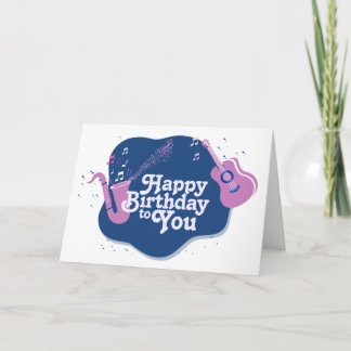 Carte Saxophone musical rose et bleu Anniversaire