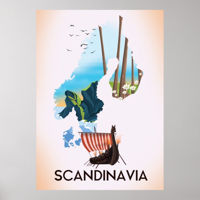 Carte Scandinavie Carte de voyage Viking poster (Devant)