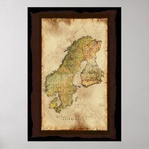 CARTE SCANDINAVIE Poster d'art III