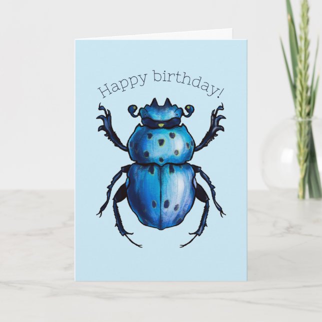 Carte Scarab Beetle Art Blue Entomology Insect Anniversa (Devant)