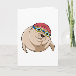 Carte Sceau à nager avec lunettes de natation
