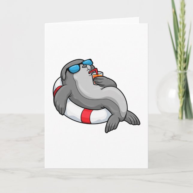 Carte Sceau avec anneau de natation et boisson (Devant)