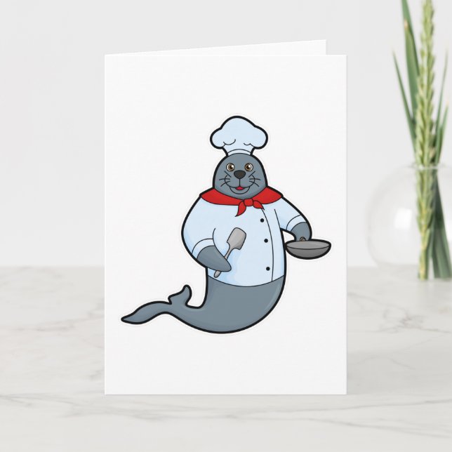 Carte Sceau comme cuisinier avec poêle et spatule (Devant)