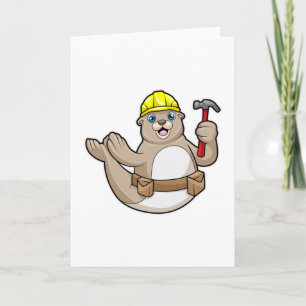Carte Sceller comme charpentier avec marteau et Casquett