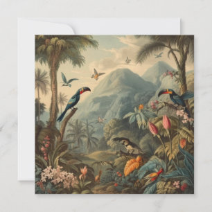 Carte Scène botanique vintage de perroquets et de fleurs
