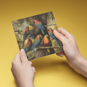 Carte Scène botanique vintage perroquets colorés dans un