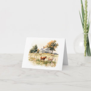 Carte Scène de campagne avec un champ de vaches BLANC