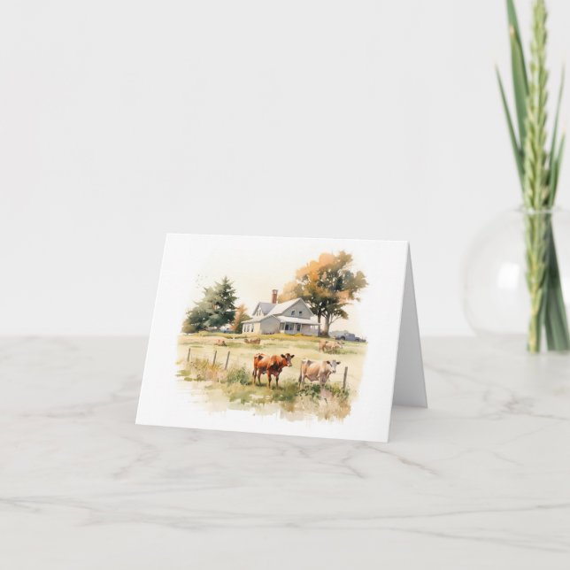 Carte Scène de campagne avec un champ de vaches BLANC (Devant)