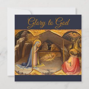 Carte Scène de la Nativité dans la gloire d'or à Dieu