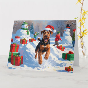 Carte Scène de neige festive de Noël d'Airedale