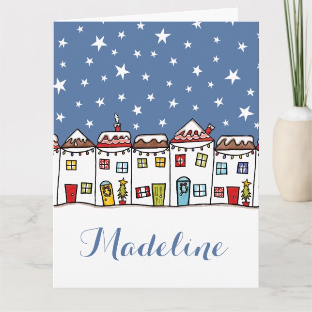 Carte Scène de neige personnalisée dans la rue de Noël (Devant)