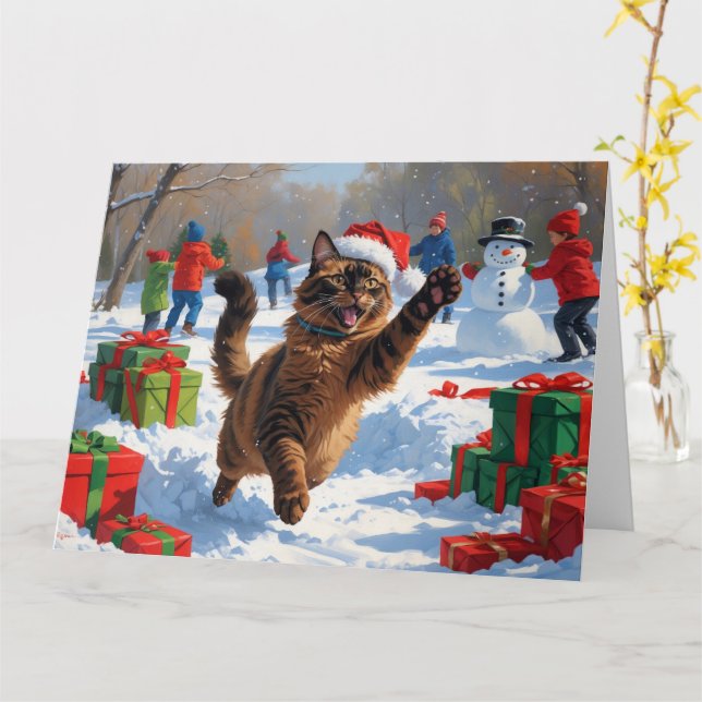 Carte Scène de Noël du Festival de Chat Abyssinien (Fleur jaune)