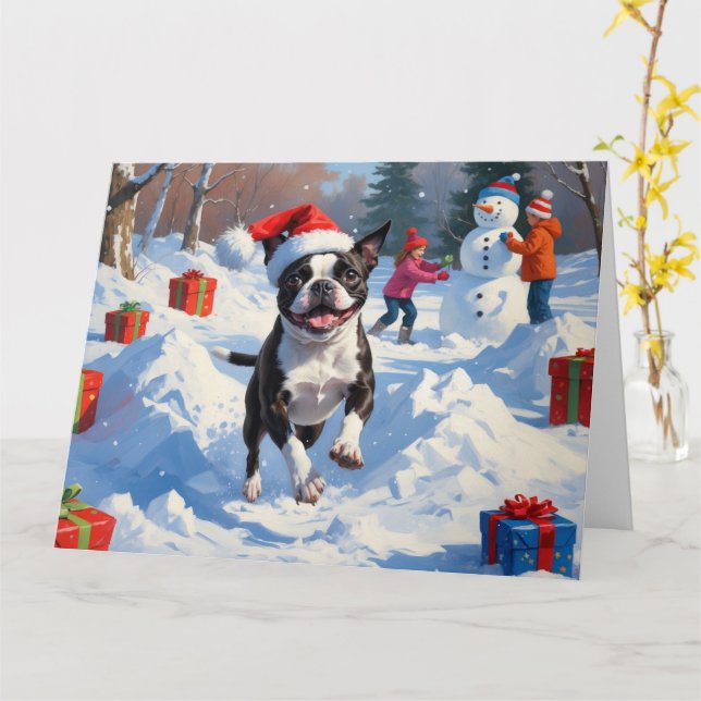 Carte Scène de Noël du festival Terrier de Boston (Fleur jaune)