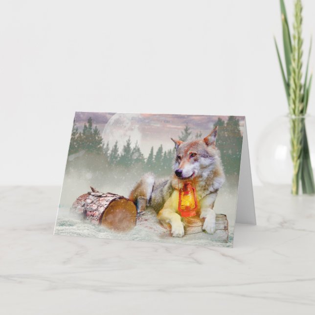 Carte Scène de Noël enneigée avec loup hivernal (Devant)