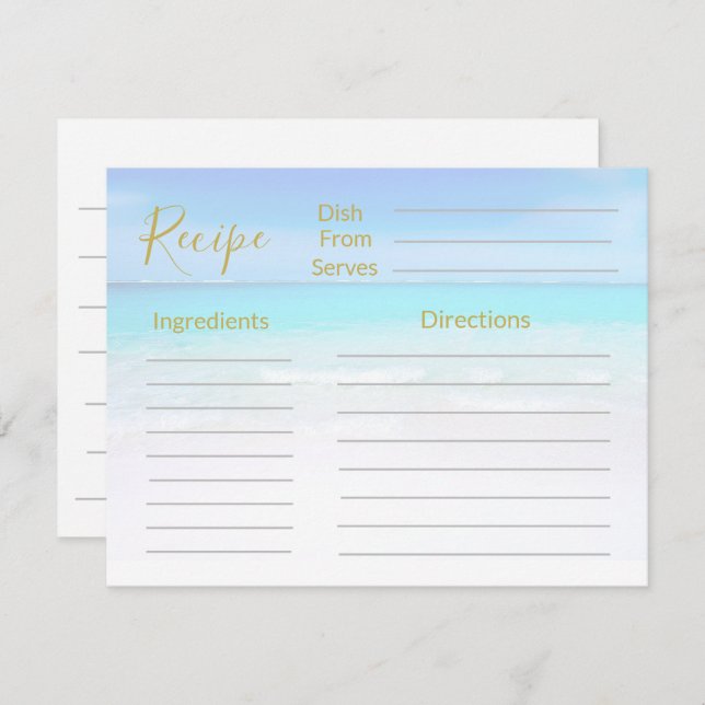 Carte Scène de plage océanique Recette Bleu Marin  (Devant / Derrière)