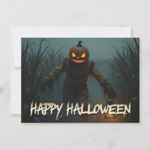 Carte Scène d'Halloween avec une tête de citrouille effr