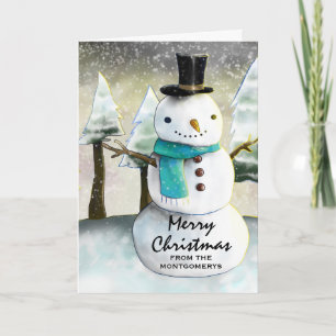 Carte Scène d'hiver de Snowman Whimsical Noël