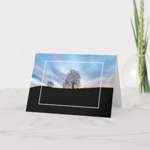 Carte Scène d'hiver Dusk avec ciel bleu, arbres et cheva