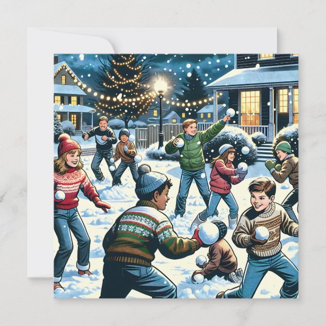 Carte Scène d'hiver nostalgique | Lutte contre le snowba (Devant)