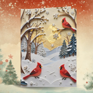 Carte Scène hivernale Forêt enchantée et cardinaux
