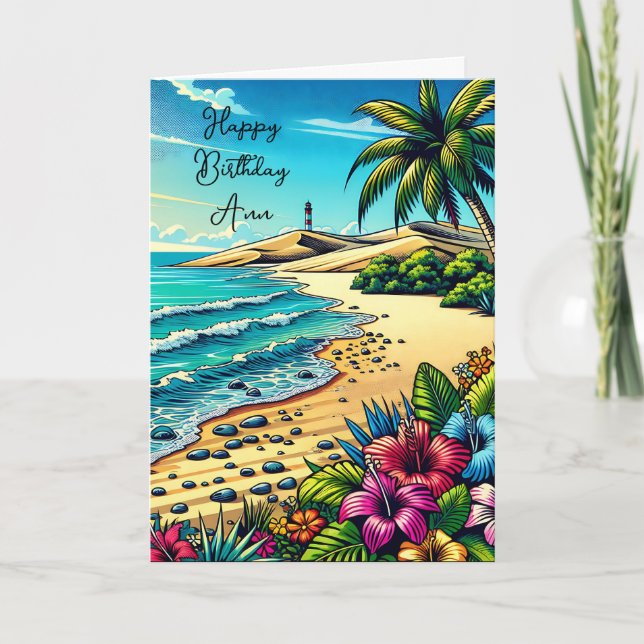Carte Scène Océan Tropical Joyeux Anniversaire Personnal (Devant)